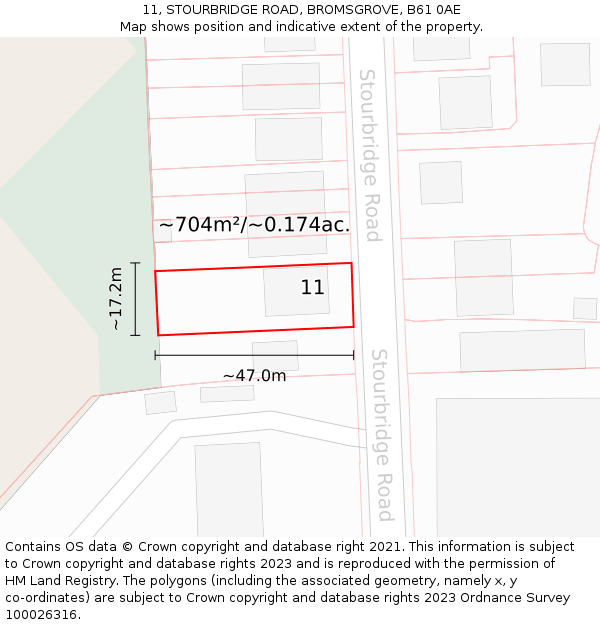 11, STOURBRIDGE ROAD, BROMSGROVE, B61 0AE: Plot and title map
