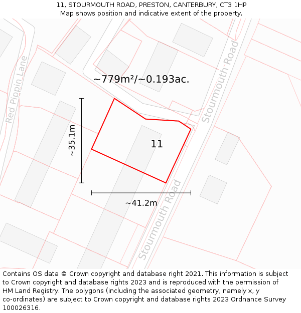 11, STOURMOUTH ROAD, PRESTON, CANTERBURY, CT3 1HP: Plot and title map