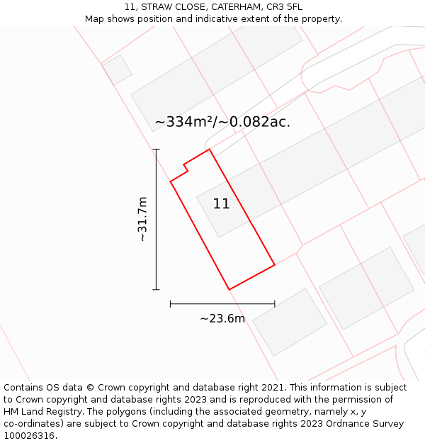 11, STRAW CLOSE, CATERHAM, CR3 5FL: Plot and title map