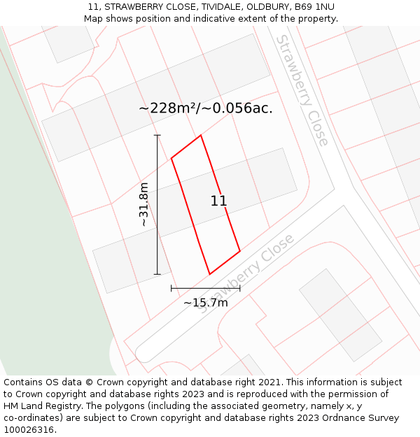11, STRAWBERRY CLOSE, TIVIDALE, OLDBURY, B69 1NU: Plot and title map