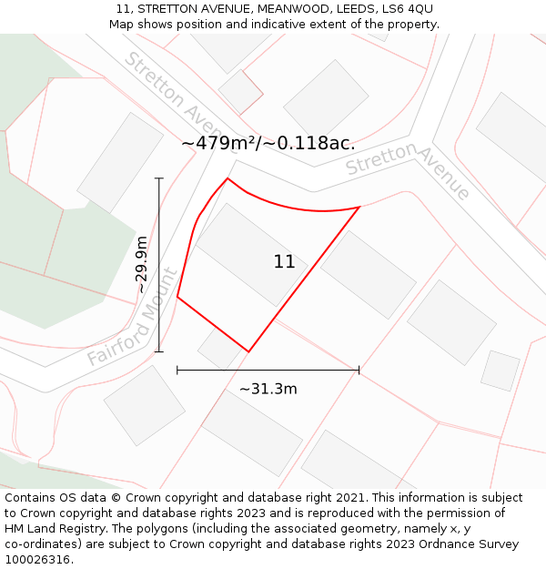 11, STRETTON AVENUE, MEANWOOD, LEEDS, LS6 4QU: Plot and title map