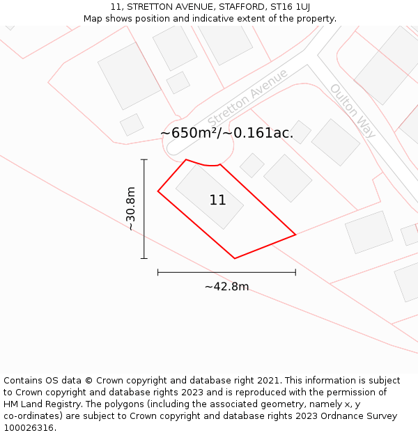 11, STRETTON AVENUE, STAFFORD, ST16 1UJ: Plot and title map