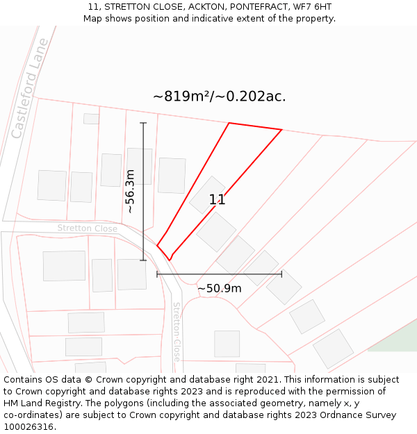 11, STRETTON CLOSE, ACKTON, PONTEFRACT, WF7 6HT: Plot and title map
