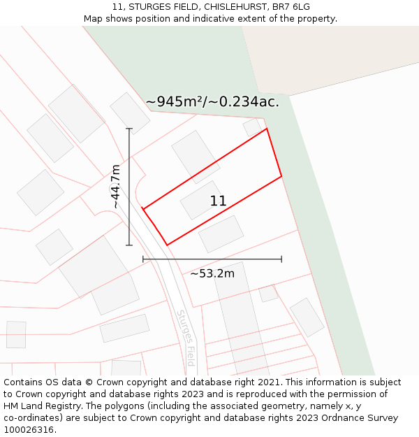 11, STURGES FIELD, CHISLEHURST, BR7 6LG: Plot and title map