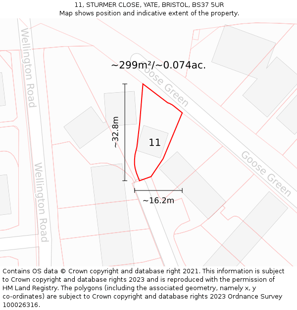 11, STURMER CLOSE, YATE, BRISTOL, BS37 5UR: Plot and title map