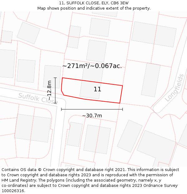 11, SUFFOLK CLOSE, ELY, CB6 3EW: Plot and title map