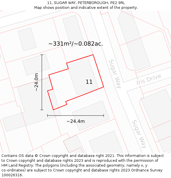 11, SUGAR WAY, PETERBOROUGH, PE2 9RL: Plot and title map