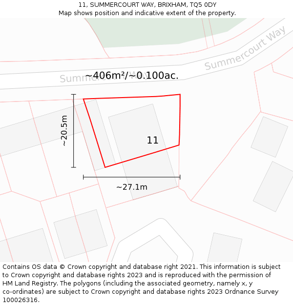 11, SUMMERCOURT WAY, BRIXHAM, TQ5 0DY: Plot and title map