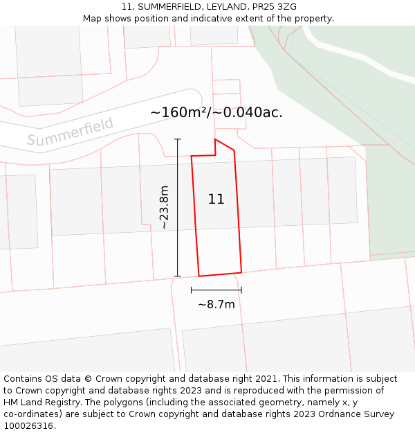 11, SUMMERFIELD, LEYLAND, PR25 3ZG: Plot and title map