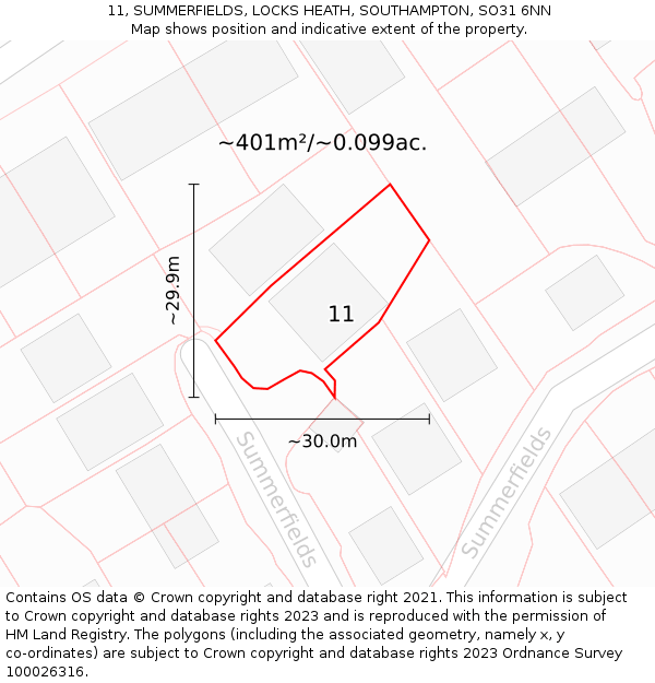 11, SUMMERFIELDS, LOCKS HEATH, SOUTHAMPTON, SO31 6NN: Plot and title map
