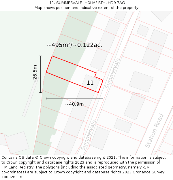 11, SUMMERVALE, HOLMFIRTH, HD9 7AG: Plot and title map
