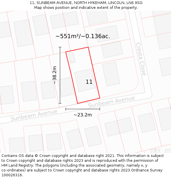 11, SUNBEAM AVENUE, NORTH HYKEHAM, LINCOLN, LN6 9SG: Plot and title map