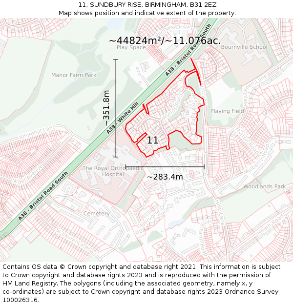 11, SUNDBURY RISE, BIRMINGHAM, B31 2EZ: Plot and title map