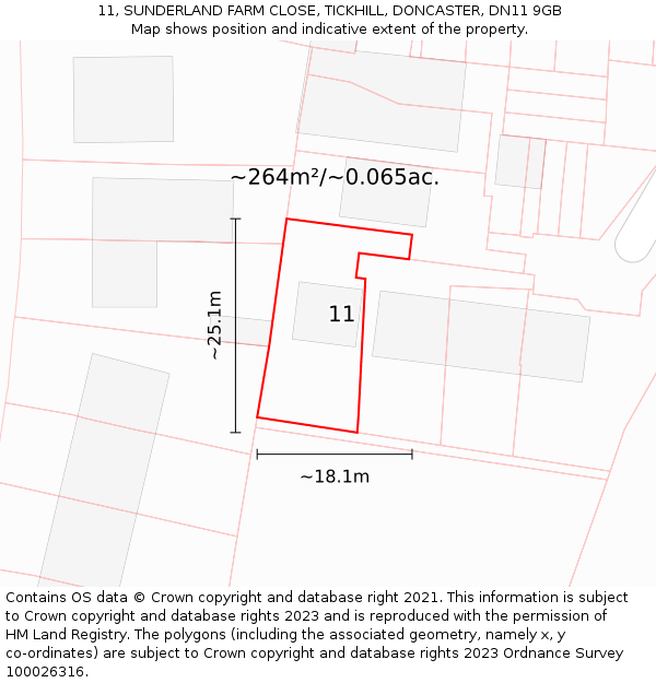 11, SUNDERLAND FARM CLOSE, TICKHILL, DONCASTER, DN11 9GB: Plot and title map