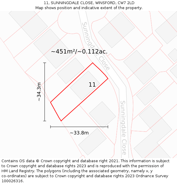 11, SUNNINGDALE CLOSE, WINSFORD, CW7 2LD: Plot and title map
