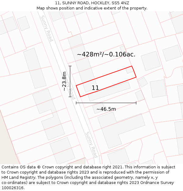 11, SUNNY ROAD, HOCKLEY, SS5 4NZ: Plot and title map