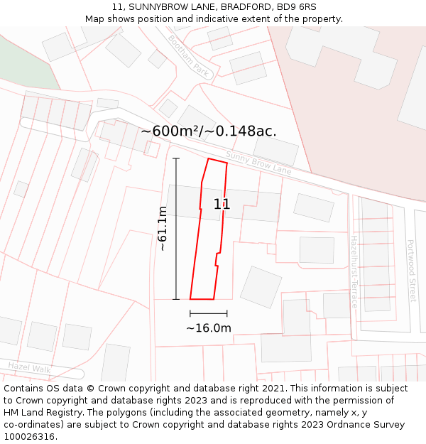 11, SUNNYBROW LANE, BRADFORD, BD9 6RS: Plot and title map