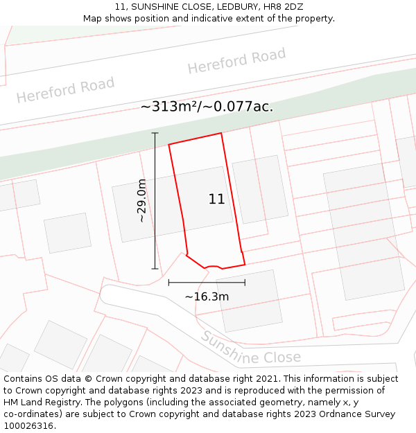 11, SUNSHINE CLOSE, LEDBURY, HR8 2DZ: Plot and title map