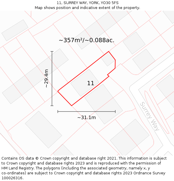 11, SURREY WAY, YORK, YO30 5FS: Plot and title map