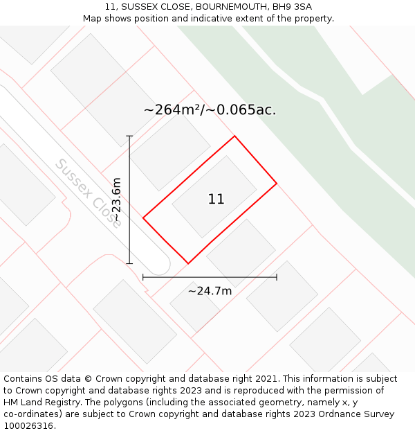 11, SUSSEX CLOSE, BOURNEMOUTH, BH9 3SA: Plot and title map