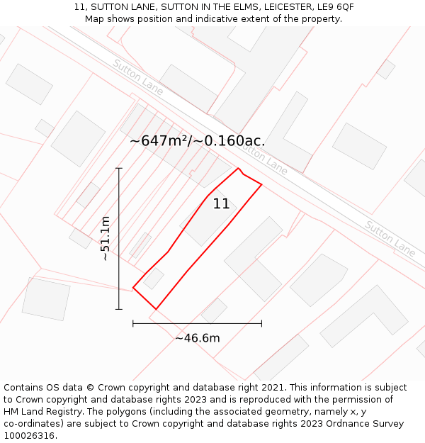 11, SUTTON LANE, SUTTON IN THE ELMS, LEICESTER, LE9 6QF: Plot and title map