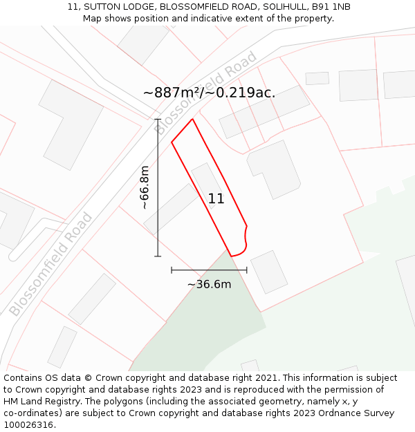 11, SUTTON LODGE, BLOSSOMFIELD ROAD, SOLIHULL, B91 1NB: Plot and title map