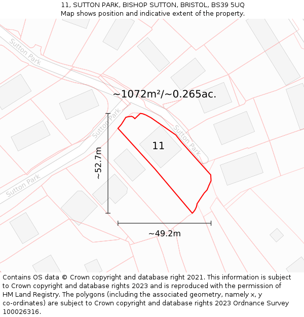 11, SUTTON PARK, BISHOP SUTTON, BRISTOL, BS39 5UQ: Plot and title map