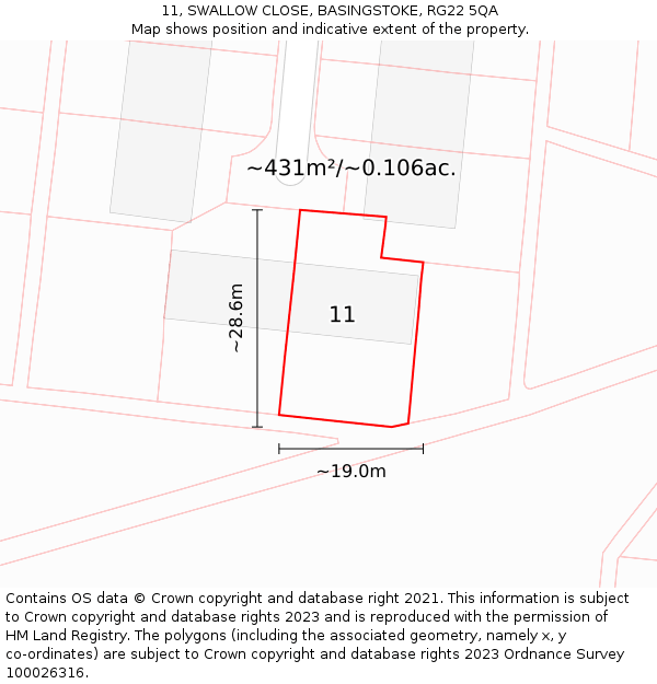 11, SWALLOW CLOSE, BASINGSTOKE, RG22 5QA: Plot and title map