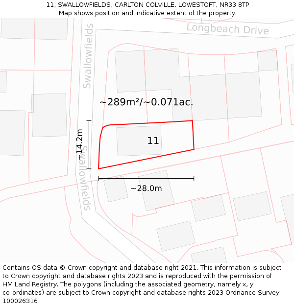 11, SWALLOWFIELDS, CARLTON COLVILLE, LOWESTOFT, NR33 8TP: Plot and title map