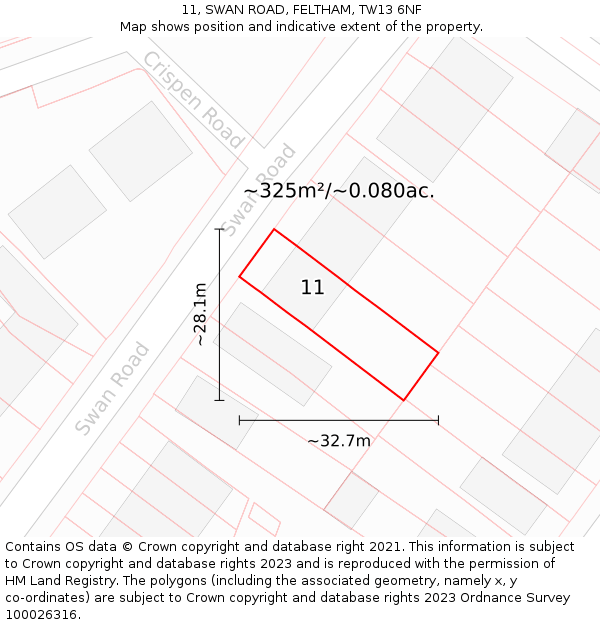 11, SWAN ROAD, FELTHAM, TW13 6NF: Plot and title map
