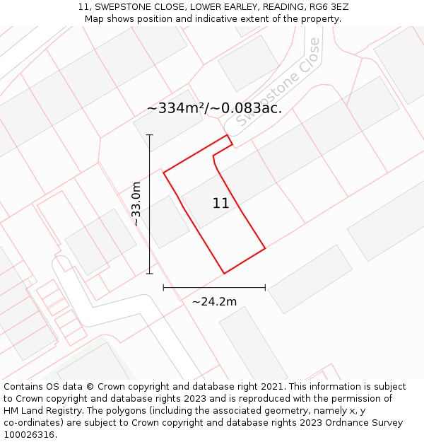 11, SWEPSTONE CLOSE, LOWER EARLEY, READING, RG6 3EZ: Plot and title map