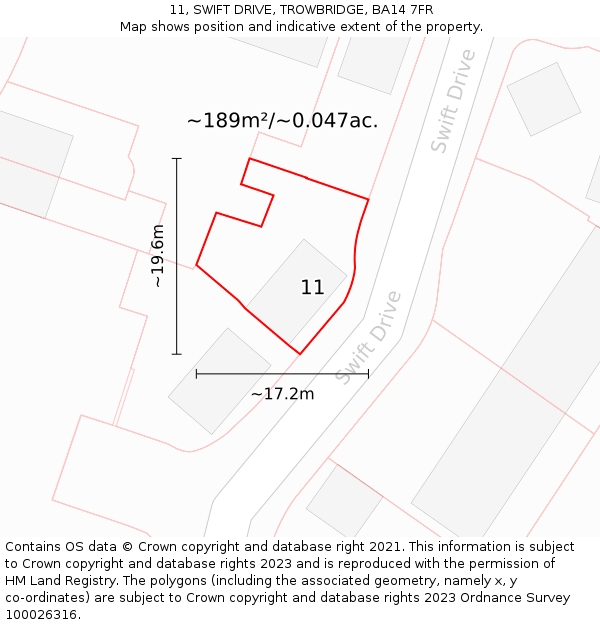 11, SWIFT DRIVE, TROWBRIDGE, BA14 7FR: Plot and title map