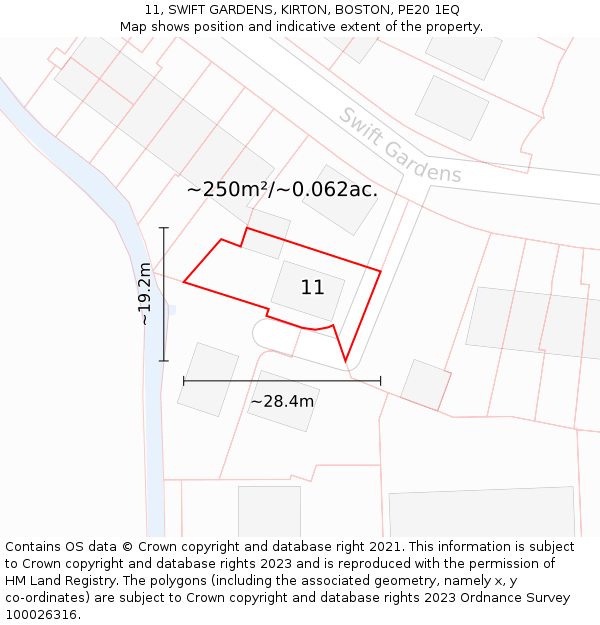 11, SWIFT GARDENS, KIRTON, BOSTON, PE20 1EQ: Plot and title map