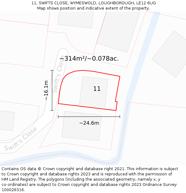 11, SWIFTS CLOSE, WYMESWOLD, LOUGHBOROUGH, LE12 6UG: Plot and title map