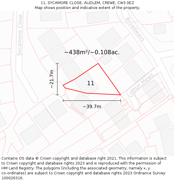11, SYCAMORE CLOSE, AUDLEM, CREWE, CW3 0EZ: Plot and title map