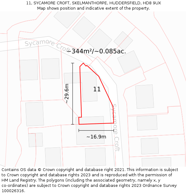 11, SYCAMORE CROFT, SKELMANTHORPE, HUDDERSFIELD, HD8 9UX: Plot and title map