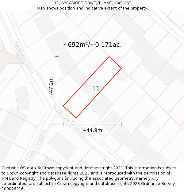 11, SYCAMORE DRIVE, THAME, OX9 2AT: Plot and title map