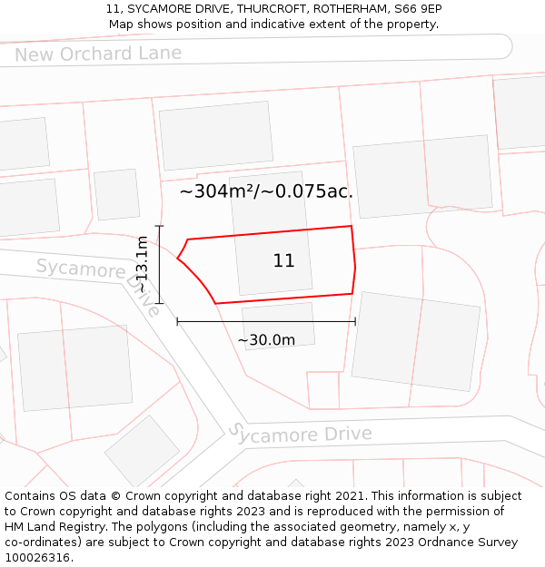 11, SYCAMORE DRIVE, THURCROFT, ROTHERHAM, S66 9EP: Plot and title map
