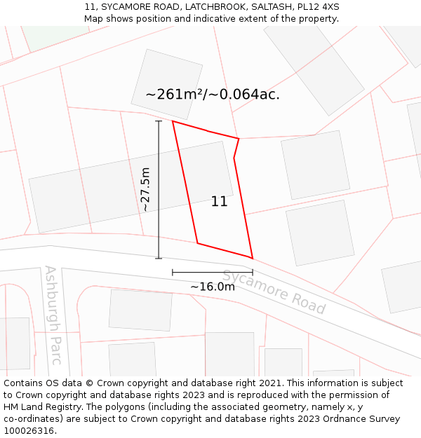 11, SYCAMORE ROAD, LATCHBROOK, SALTASH, PL12 4XS: Plot and title map