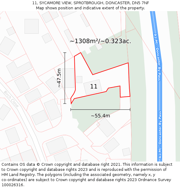 11, SYCAMORE VIEW, SPROTBROUGH, DONCASTER, DN5 7NF: Plot and title map