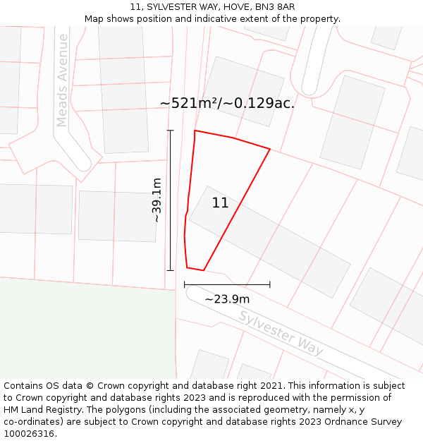 11, SYLVESTER WAY, HOVE, BN3 8AR: Plot and title map