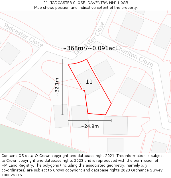 11, TADCASTER CLOSE, DAVENTRY, NN11 0GB: Plot and title map