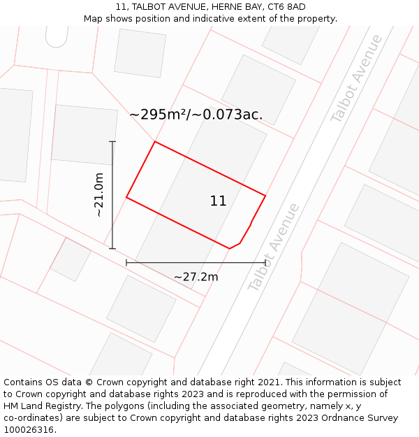 11, TALBOT AVENUE, HERNE BAY, CT6 8AD: Plot and title map
