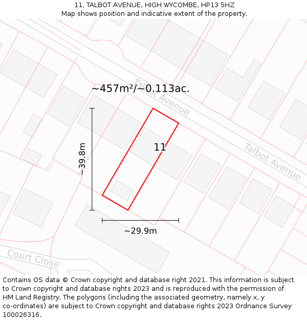 11, TALBOT AVENUE, HIGH WYCOMBE, HP13 5HZ: Plot and title map