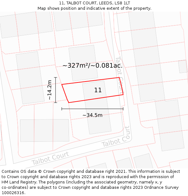 11, TALBOT COURT, LEEDS, LS8 1LT: Plot and title map