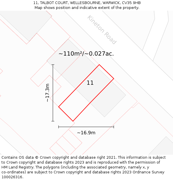 11, TALBOT COURT, WELLESBOURNE, WARWICK, CV35 9HB: Plot and title map
