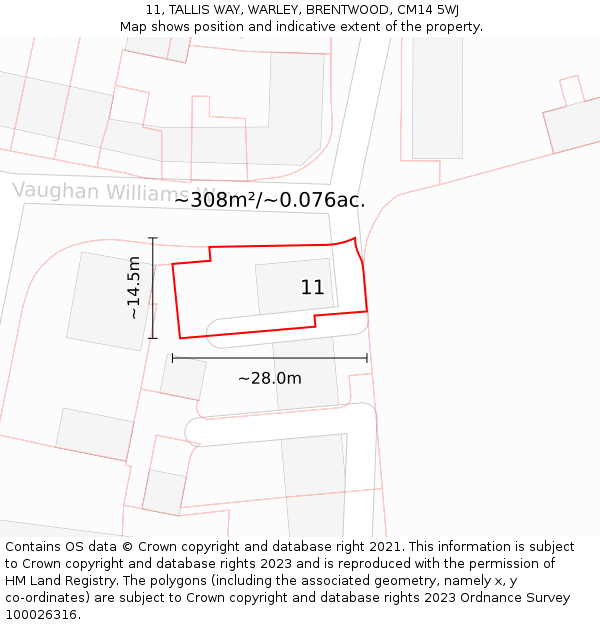 11, TALLIS WAY, WARLEY, BRENTWOOD, CM14 5WJ: Plot and title map