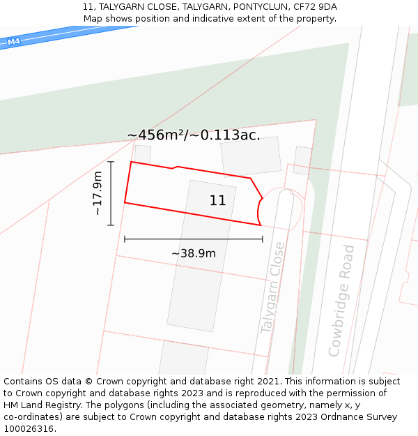 11, TALYGARN CLOSE, TALYGARN, PONTYCLUN, CF72 9DA: Plot and title map
