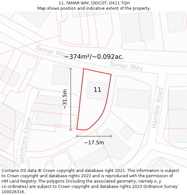 11, TAMAR WAY, DIDCOT, OX11 7QH: Plot and title map