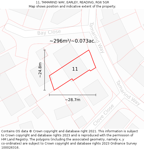 11, TAMARIND WAY, EARLEY, READING, RG6 5GR: Plot and title map